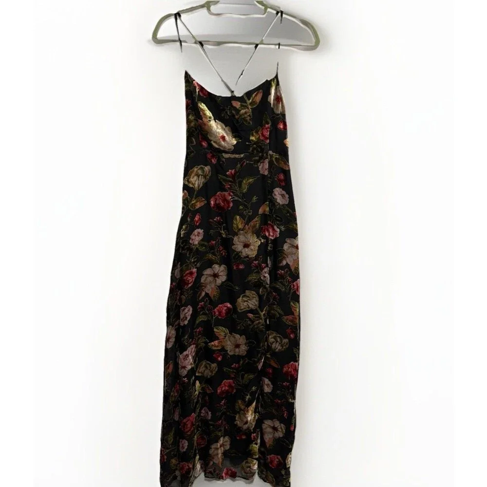 Olia Adjustable Strap Velvet Floral Burnout Whimsigoth Fairy Maxi Dress Size M - Picture 4 of 14